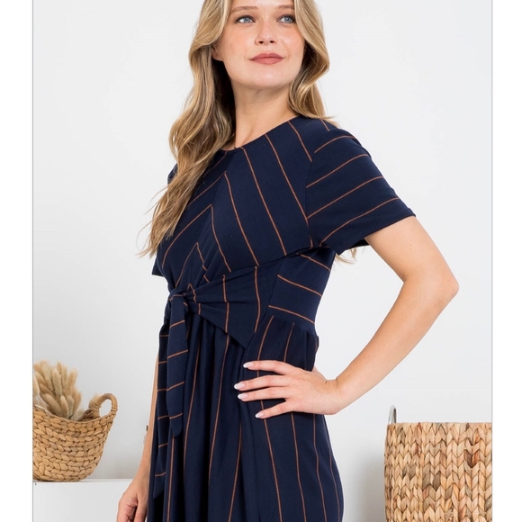 Plus Size CES FEMME Navy Blue Front Tie Dress - Picture 7 of 10